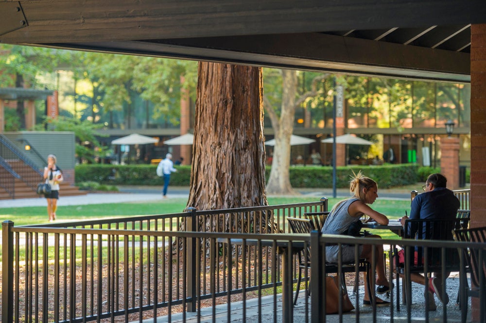 campus image - student sitting outside